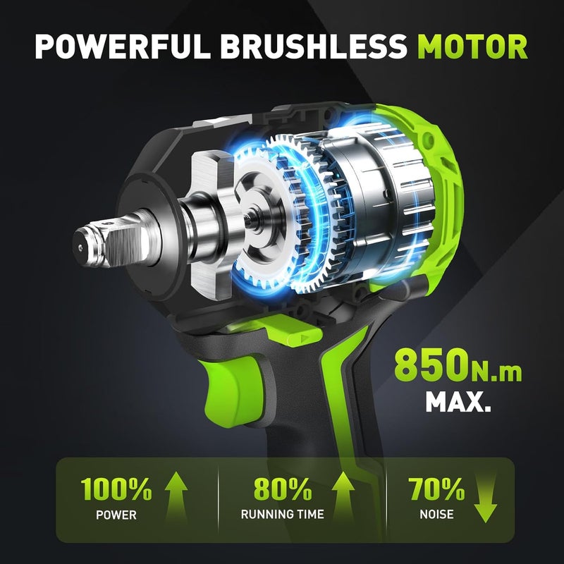 WorkBless 850Nm (630Ft-lbs) Cordless Impact Wrench for Makita 18V Battery, Brushless 1/2 Impact Gun, Electric Impact Wrench for Car Tire, Mower Lug Nut, 3-Speed, 4 Cr-V Sockets(BATTERY NOT INCLUDE) - Image 2